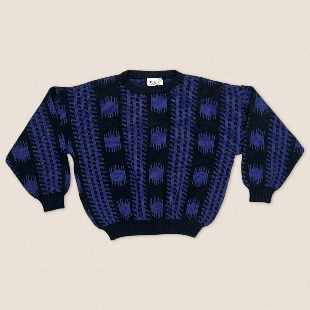 Vintage 90s Purple Black Grandpa Wool Blend Sweater | Size Medium